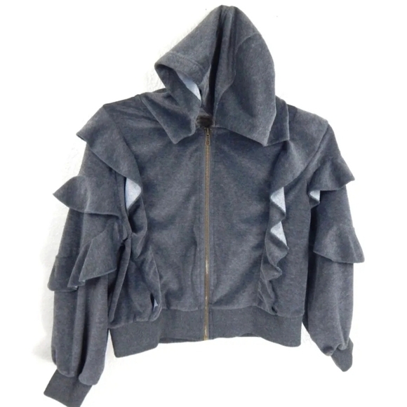 Mia Joy Girls Gray Velour Ruffle Hoodie - Picture 1 of 3